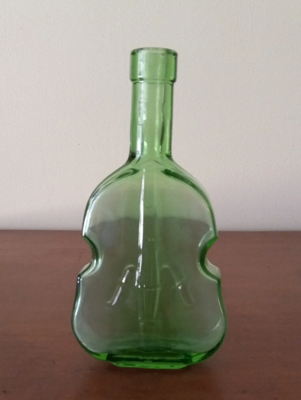 Vintage Green Glass Violin-Shaped Bottle